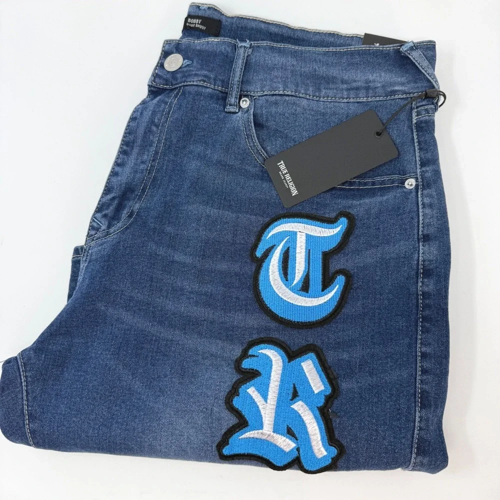 True Religion Bobby Relaxed Baggy Denim Shorts Mens 36 Medium Blaze Wash NEW